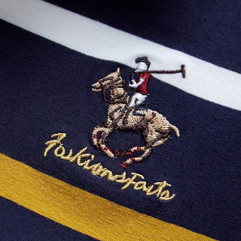 Polo à manches longues brodé en coton pour hommes, t-shirt à rayures, mode décontractée, t-shirt d'affaires, printemps, automne