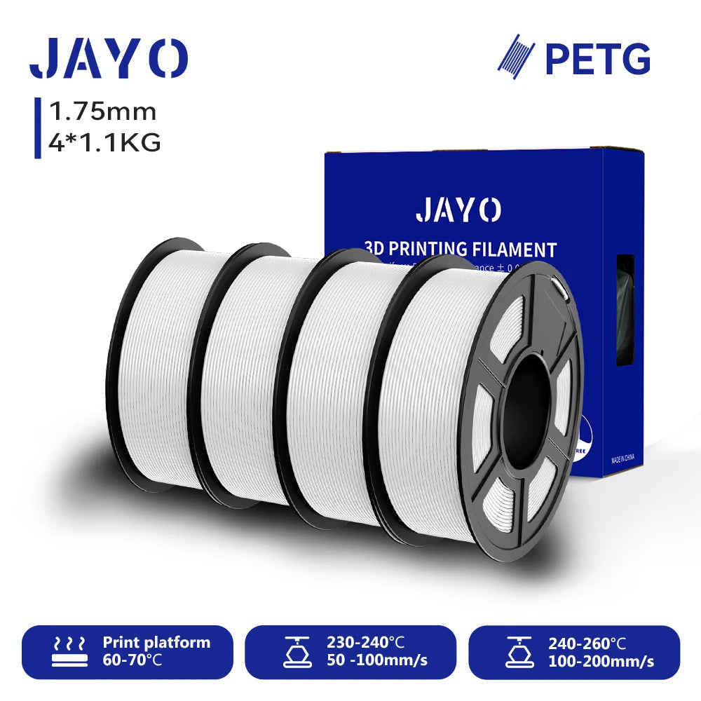 JAYO-Filament PETG pour imprimante 3D FDM, matériel d'impression 3D soigneusement enroulé, 2 rouleaux, 1.75mm, 2.2kg par ensemble