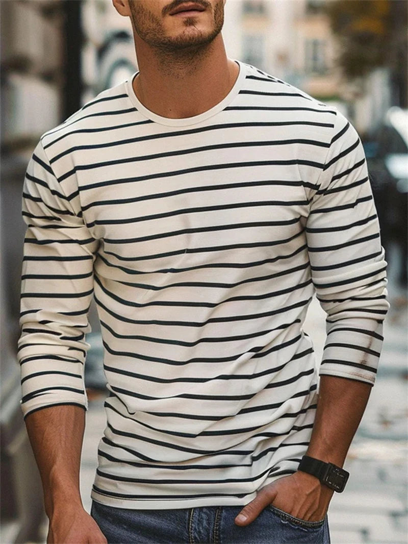 Rétro rayé graphique à manches longues T-shirts pour hommes Simple mode printemps automne 3D imprimé T-shirts décontracté surdimensionné T-shirts hauts