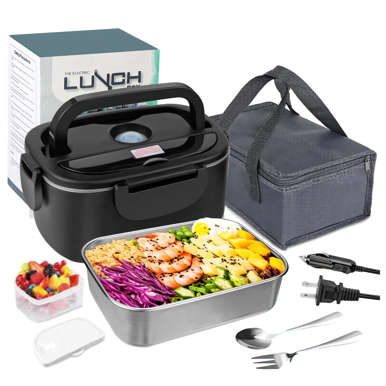 Boîte à lunch électrique 2 en 1, anti-fuite, chauffe-plat portable, 1,5/2/2,5 L, boîte à lunch bento pour micro-ondes avec récipient en acier inoxydable