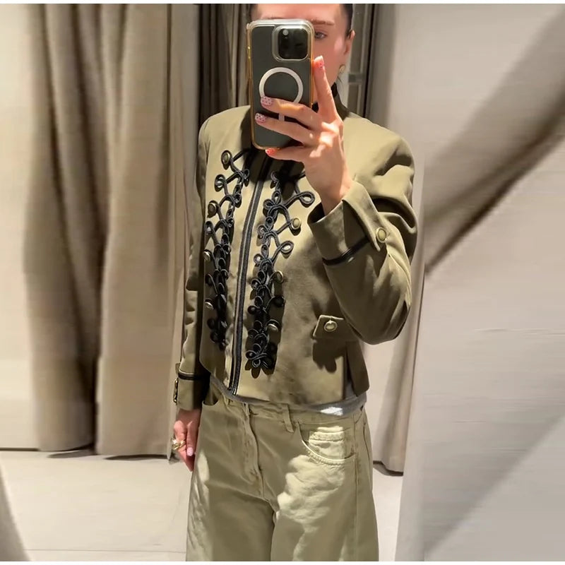 Veste élégante en Satin à boutons grenouille pour femme, col montant, manches longues, Slim, décontractée, manteau de fête de rue, hauts de bureau, printemps 2026