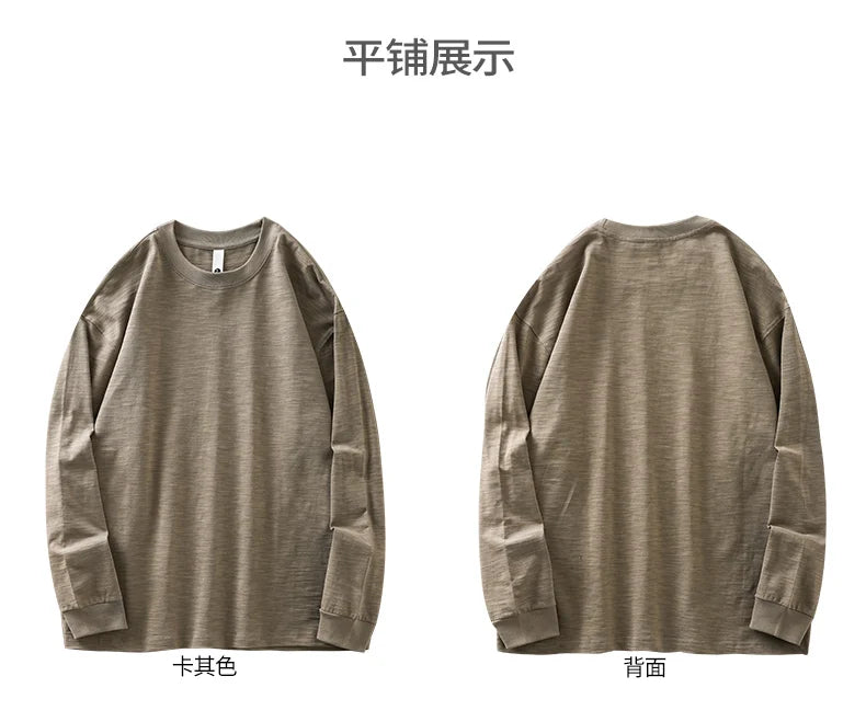 DUKEEN t-shirts à manches longues en coton flammé lourd pour hommes printemps et automne sous-vêtements respirants en pur coton vêtements pour hommes