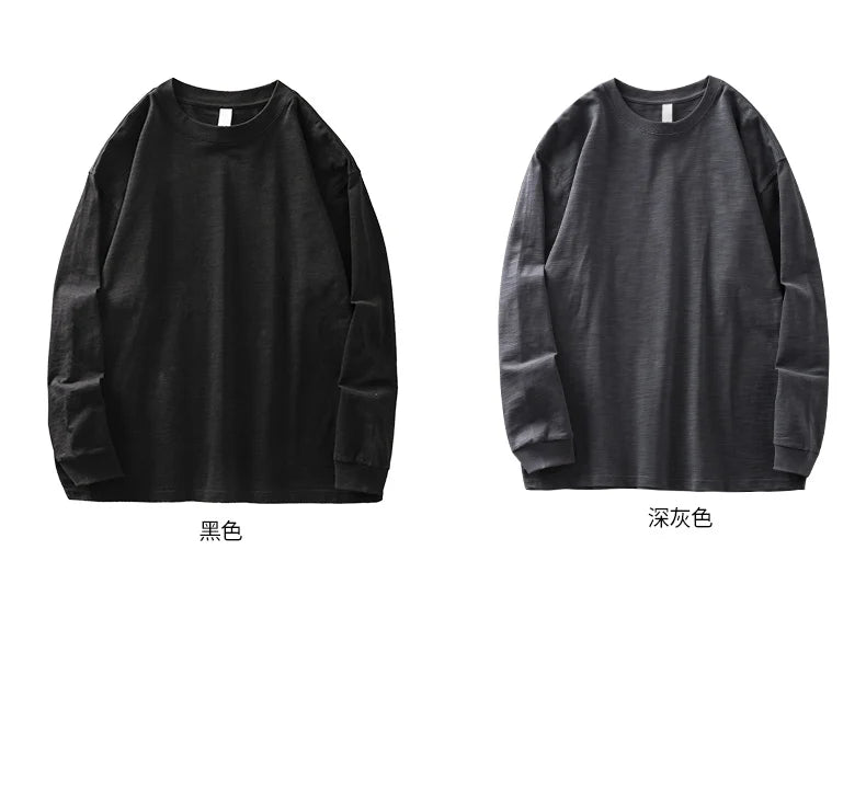 DUKEEN t-shirts à manches longues en coton flammé lourd pour hommes printemps et automne sous-vêtements respirants en pur coton vêtements pour hommes