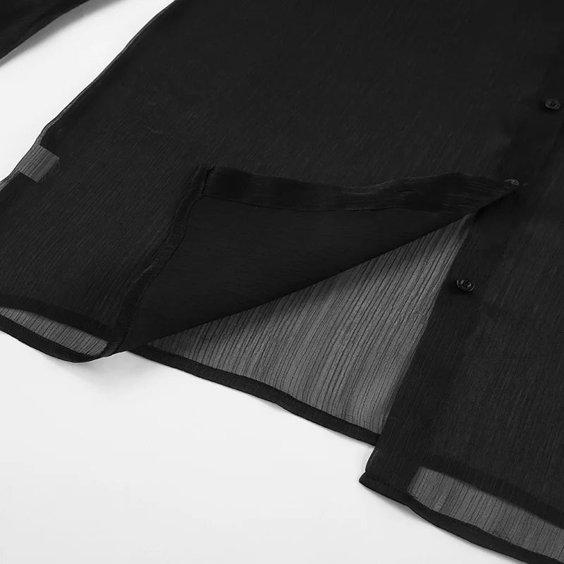 Mumaroho 2024 printemps été femmes élégant à manches longues solide noir maille chemise dames pure mousseline de soie Blouse pour femme femme