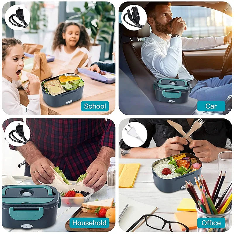 Boîte à lunch électrique 2 en 1, anti-fuite, chauffe-plat portable, 1,5/2/2,5 L, boîte à lunch bento pour micro-ondes avec récipient en acier inoxydable