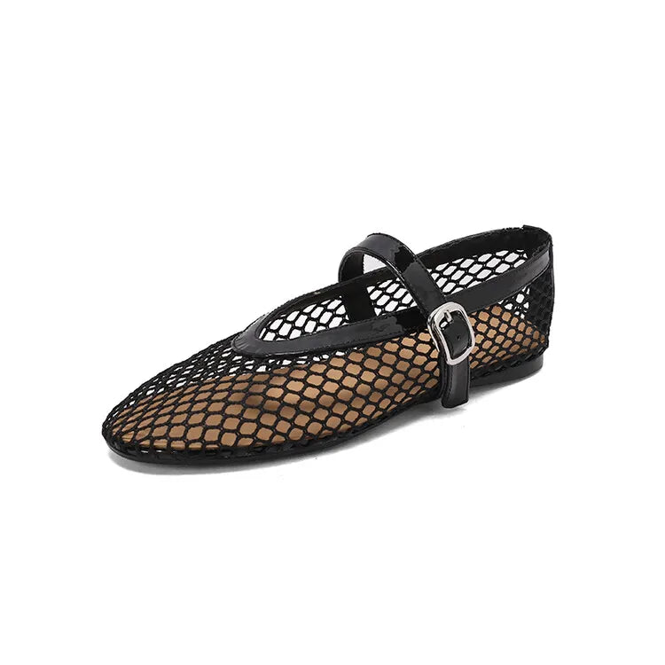 LeShion de Chanmeb marque maille Net ballerines chaussures pour femmes sangle boucle respirant Cool printemps été INS ballerine chaussures 43