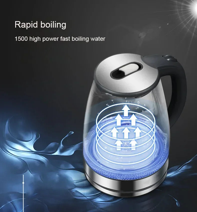 Bouilloire électrique en verre de 2 L - Théière sans fil en borosilicate avec base chauffante, chauffe-eau, indicateur LED, arrêt automatique