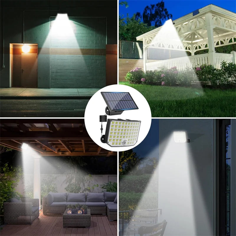 Lumières extérieures solaires, lumières de sécurité de capteur de mouvement à énergie solaire de 256 LED avec des lumières d'inondation imperméables de 3 modes pour le porche extérieur