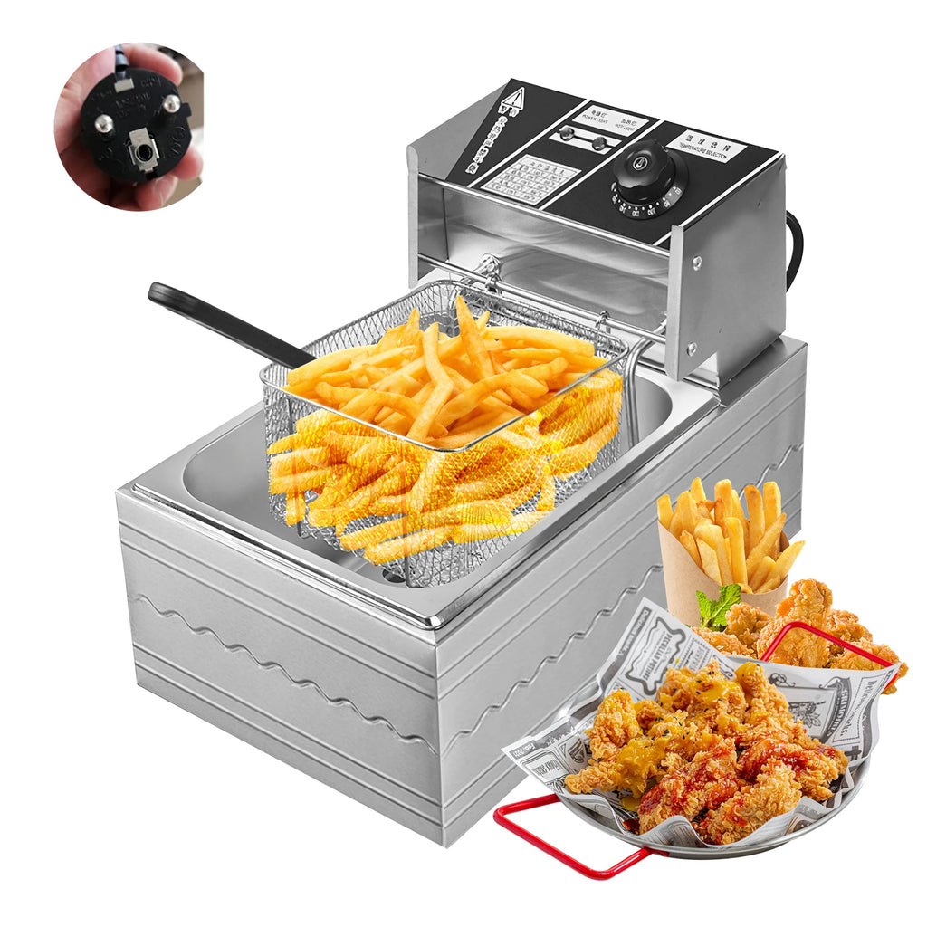 Friteuse électrique 6L en acier inoxydable avec panier pour poulet frit et frites, avec contrôle du temps et de la température