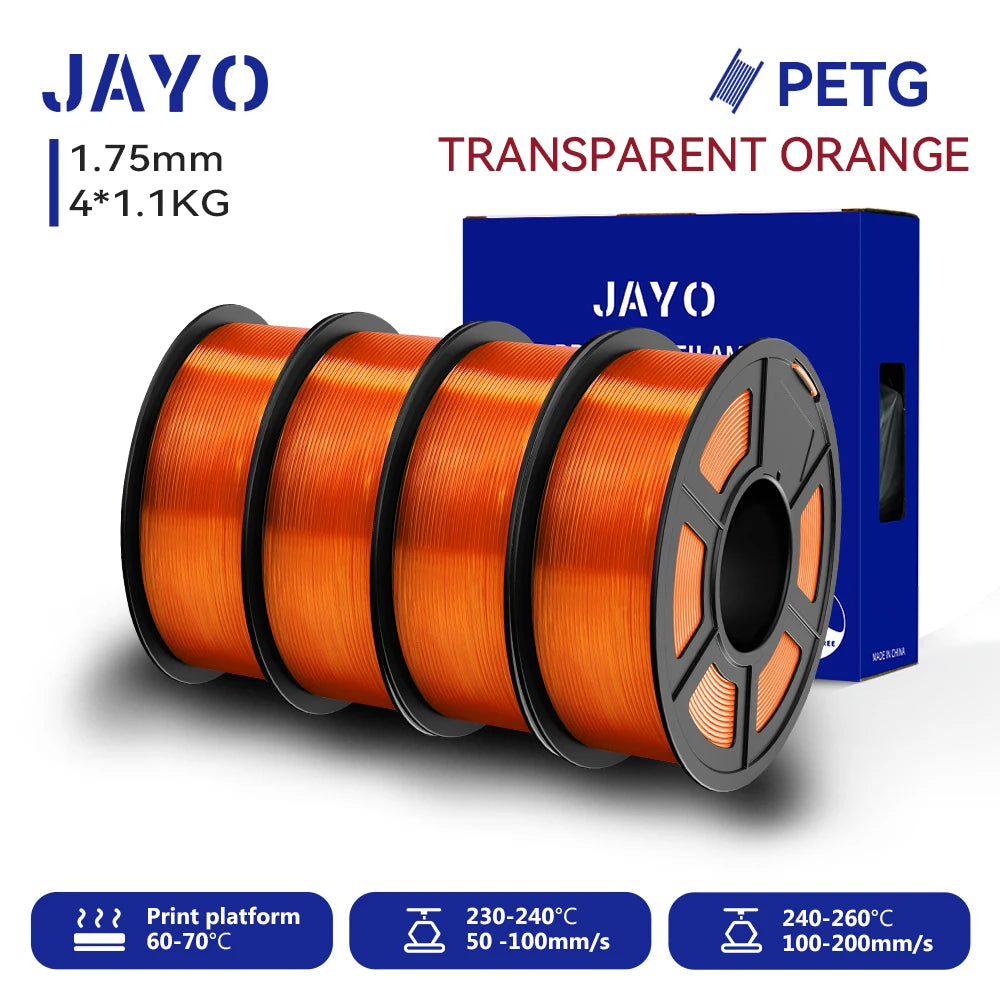 JAYO-Filament PETG pour imprimante 3D FDM, matériel d'impression 3D soigneusement enroulé, 2 rouleaux, 1.75mm, 2.2kg par ensemble