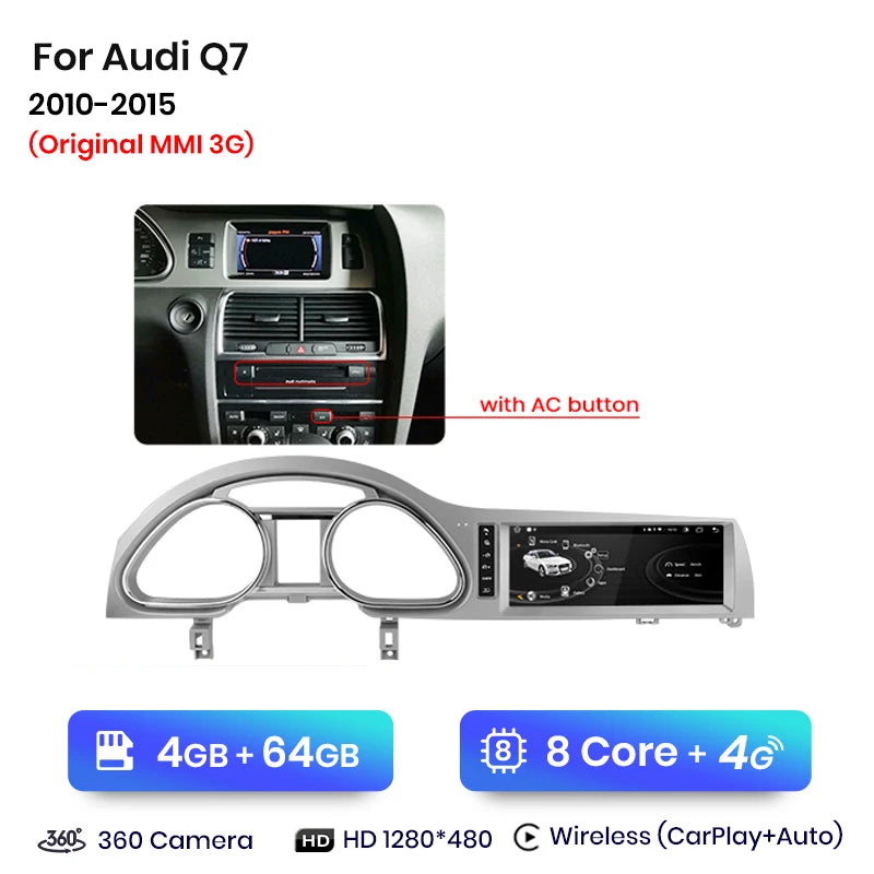 Junsun autoradio sans fil CarPlay Android Auto pour Audi Q7 4L 2006-2015 MMI 2G 3G 8 cœurs 4G WiFi BT GPS écran tactile Autoradio