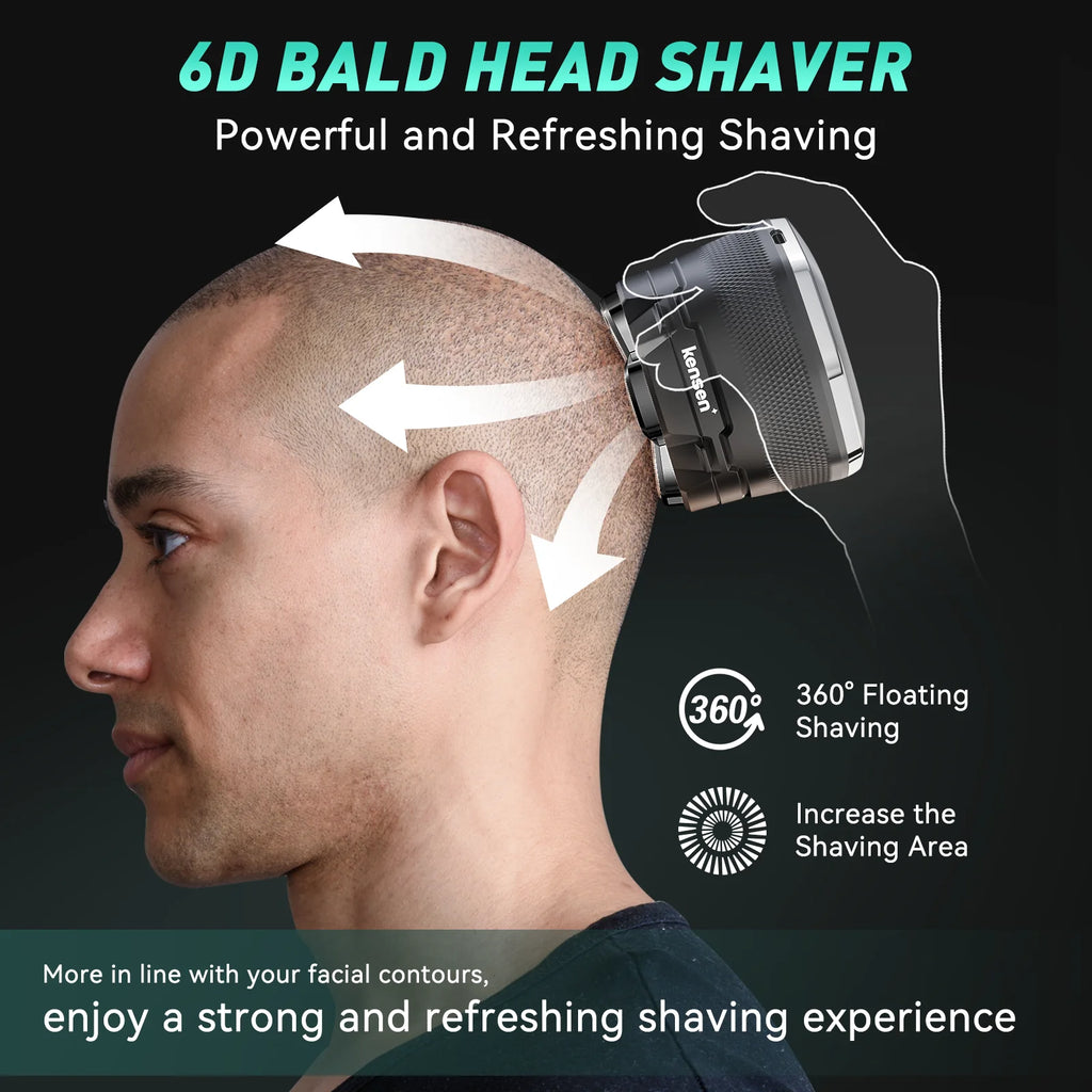 KENSEN rasoir électrique pour hommes chauve 6D rasoir magnétique tondeuse à cheveux USB Rechargeable affichage LED rasage humide/sec rasoir à barbe