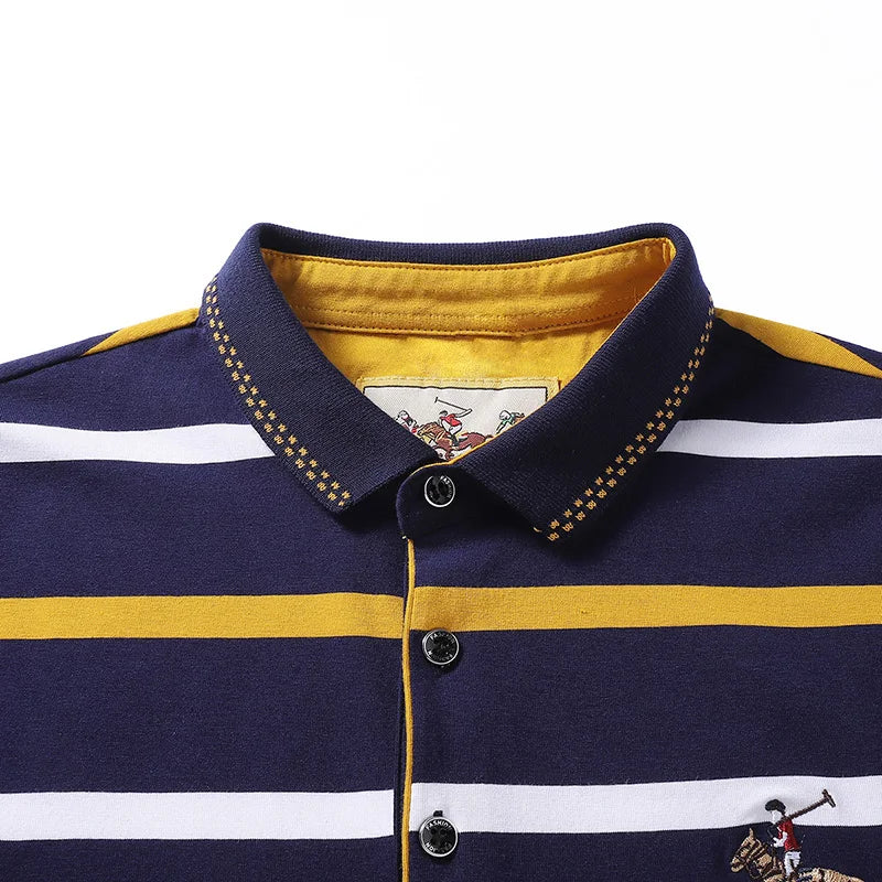 Polo à manches longues brodé en coton pour hommes, t-shirt à rayures, mode décontractée, t-shirt d'affaires, printemps, automne