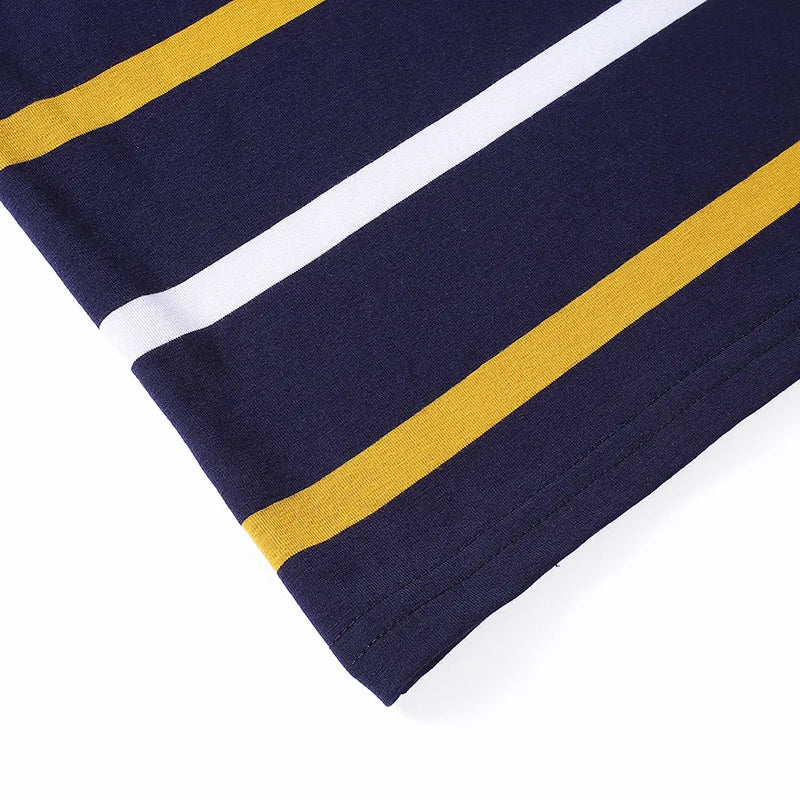 Polo à manches longues brodé en coton pour hommes, t-shirt à rayures, mode décontractée, t-shirt d'affaires, printemps, automne