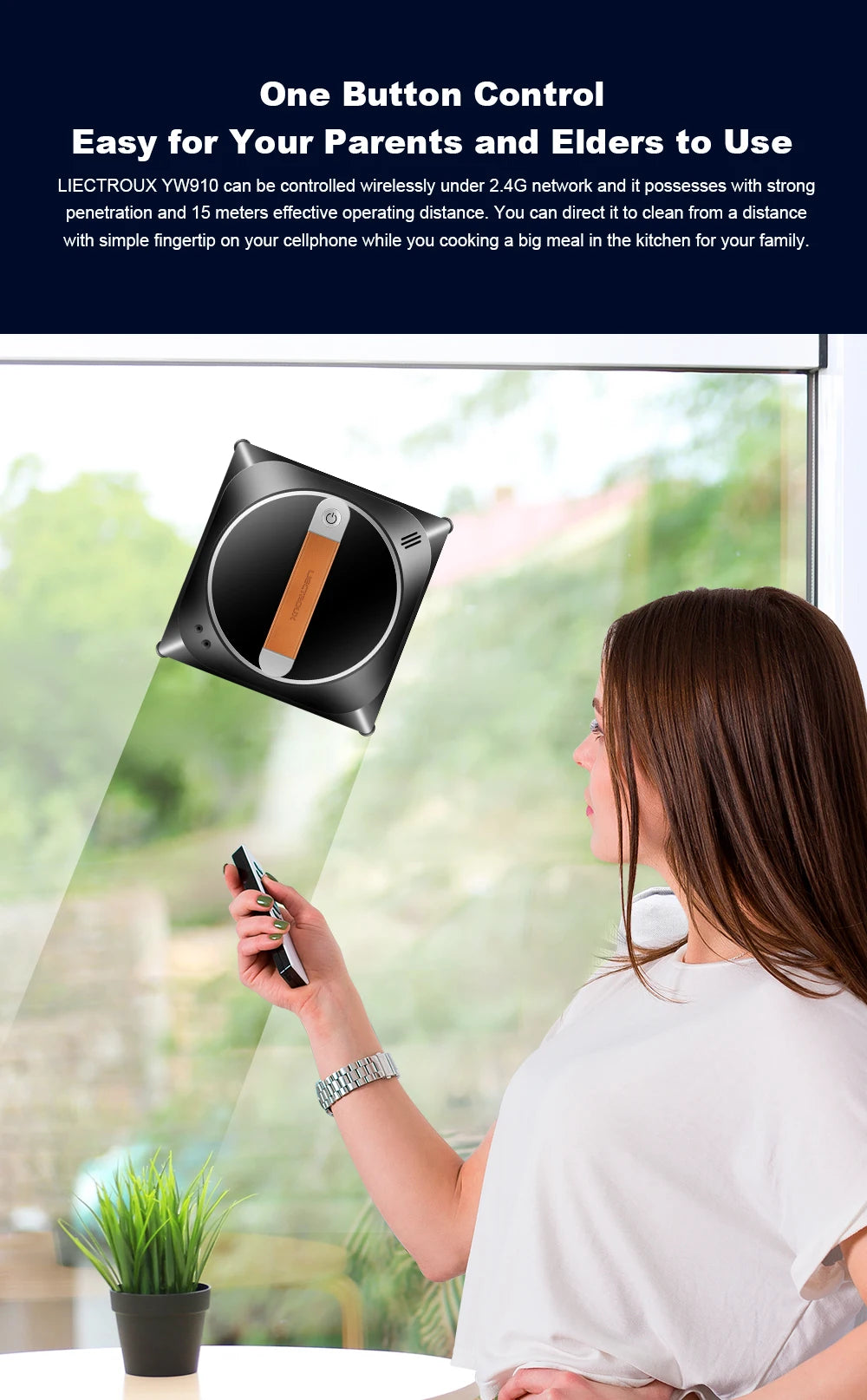 Robô de limpeza de janelas Liectroux YW910, Robot Window Cleaner,Double Pulvérisation d'Eau, Mémoire Intelligente, Aspiration Puissante, Capteur Laser, Robot de Nettoyage de Vitres Murales à Domicile, Contrôle par Applic