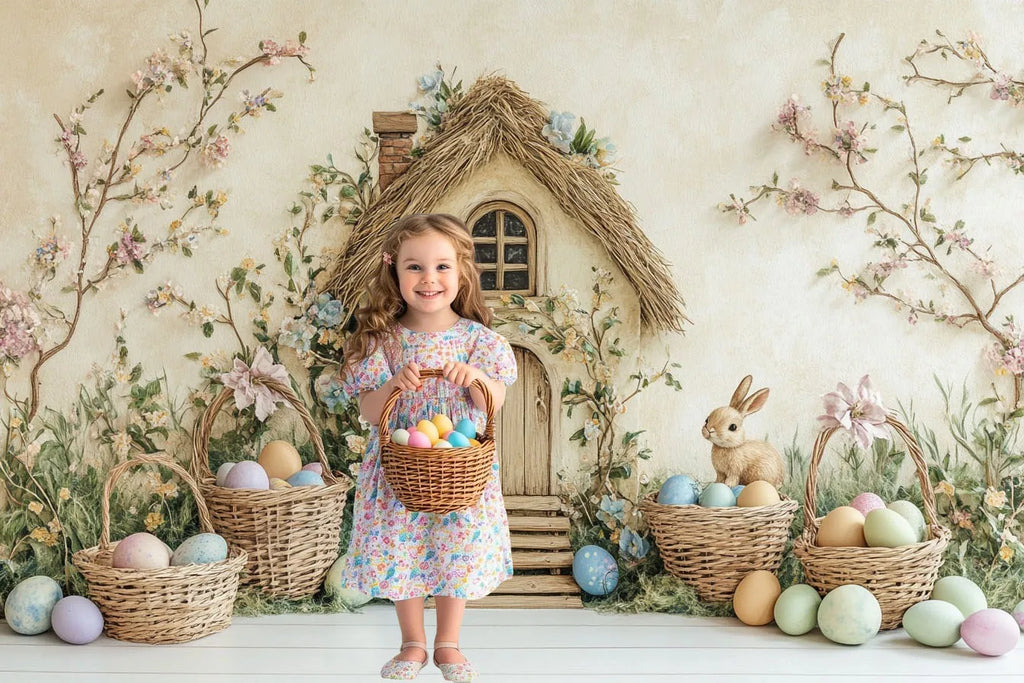 Printemps pâques fond photographie mignon lapin carotte lapin oeuf maison toile de fond décor pour enfants anniversaire gâteau Smash Photo Studio