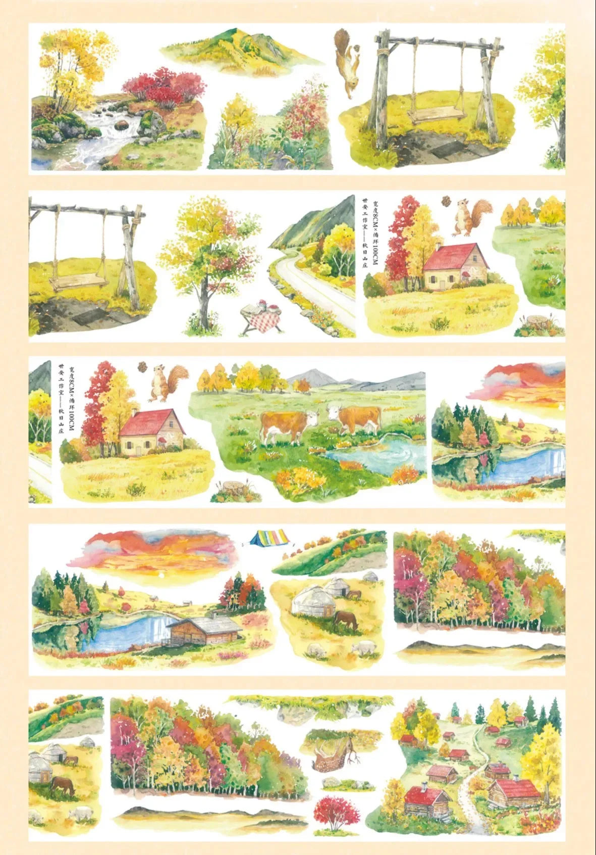 Ruban adhésif Washi doré pour animaux de compagnie, nouvelle Villa de montagne Shian, forêt de printemps, Littlefox, forêt des neiges, blanc, automne