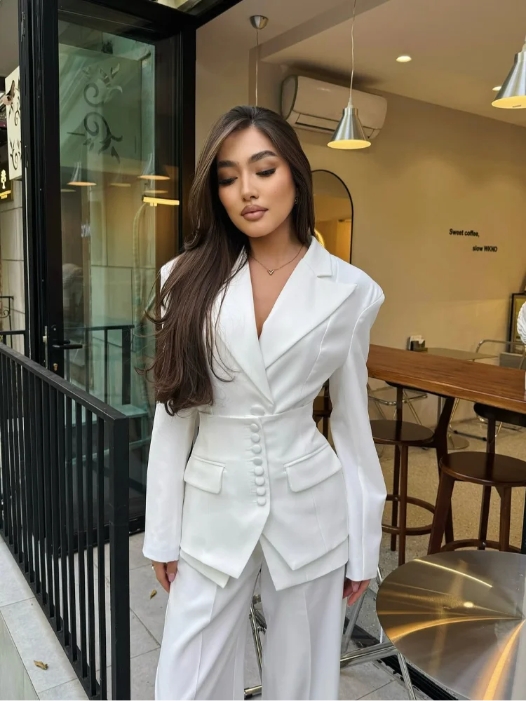 Ensemble Blazer décontracté à simple boutonnage pour femmes, manches longues, revers, col en v, manteau cintré à la taille, vêtements de printemps et d'automne, 2026