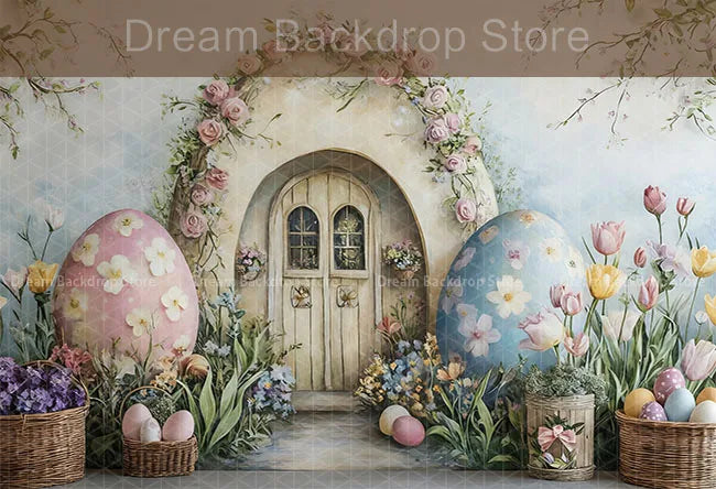 Printemps pâques fond photographie mignon lapin carotte lapin oeuf maison toile de fond décor pour enfants anniversaire gâteau Smash Photo Studio