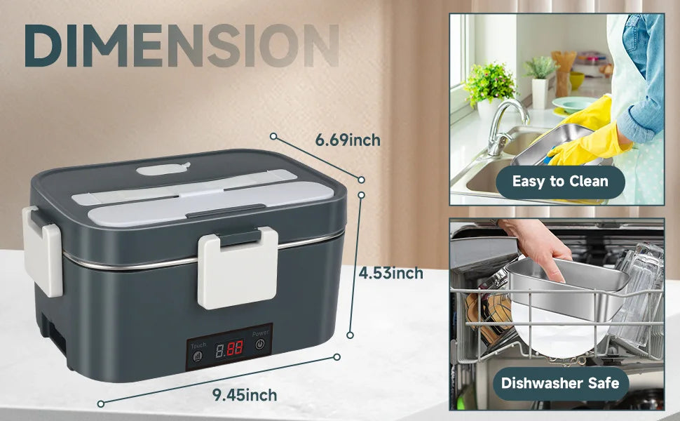 Boîte à lunch électrique 2 en 1, anti-fuite, chauffe-plat portable, 1,5/2/2,5 L, boîte à lunch bento pour micro-ondes avec récipient en acier inoxydable