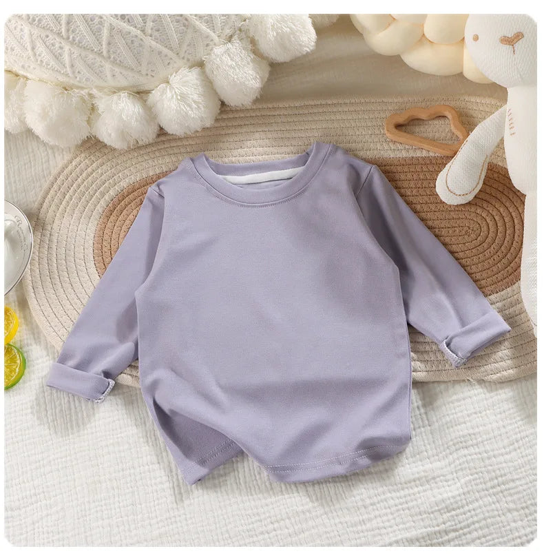 2026 printemps tout nouveau à manches longues garçons filles T-Shirt col rond coton enfants bref Style coréen Base hauts chemise pour garçons vêtements T-Shirt