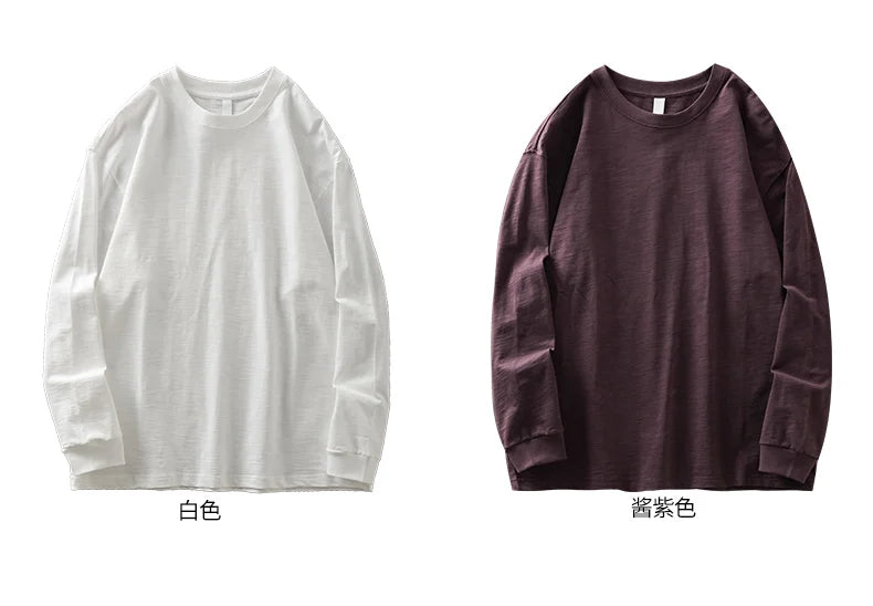 DUKEEN t-shirts à manches longues en coton flammé lourd pour hommes printemps et automne sous-vêtements respirants en pur coton vêtements pour hommes