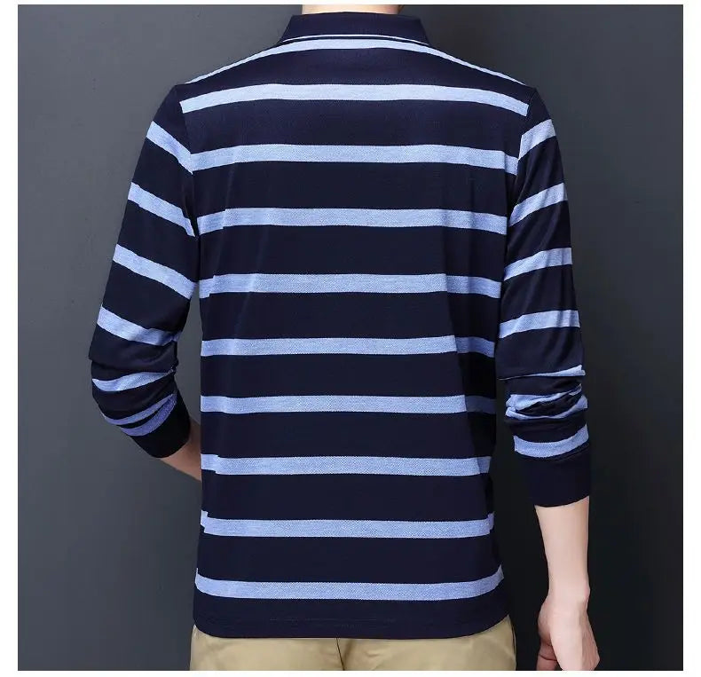 Polos rayés à manches longues pour hommes, Streetwear décontracté, Vêtements d'affaires, Mode coréenne, Polyvalent, Nouveau, Automne, Printemps