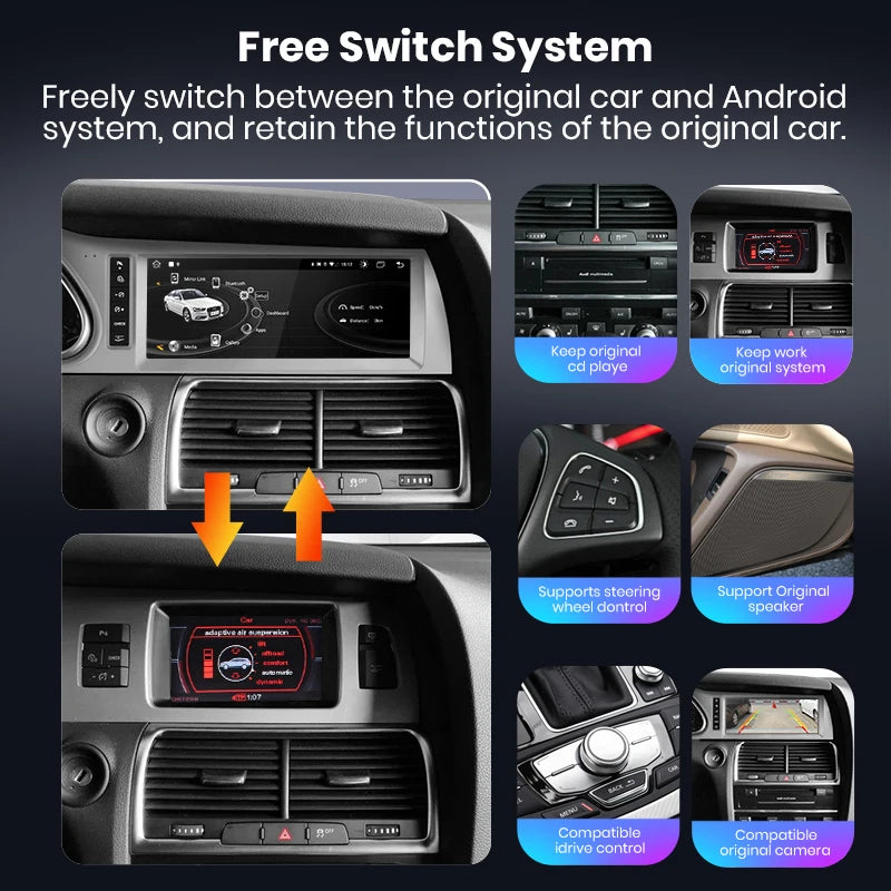 Junsun autoradio sans fil CarPlay Android Auto pour Audi Q7 4L 2006-2015 MMI 2G 3G 8 cœurs 4G WiFi BT GPS écran tactile Autoradio