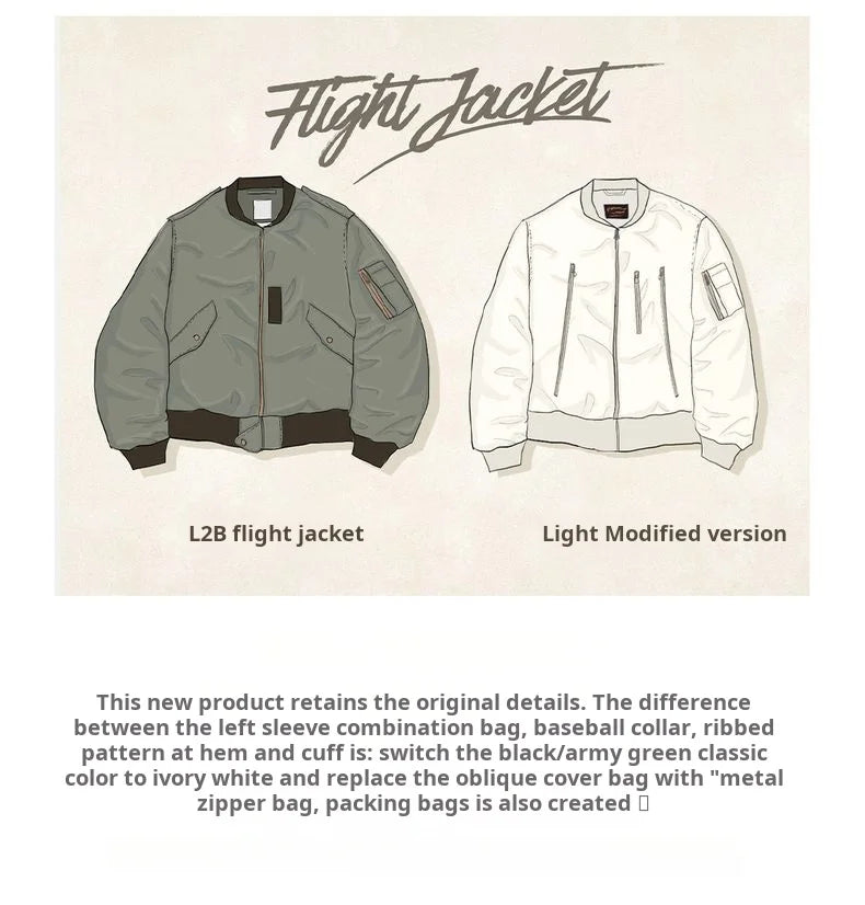 Maden – veste de pilote Vintage L2B pour hommes, blanche, légère, bombardier de vol, courte, fermeture éclair, manteau de Baseball décontracté pour printemps et automne