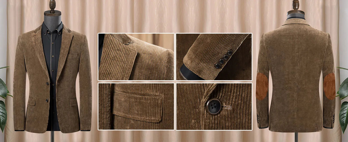 Blazer en velours côtelé pour hommes avec coudière, veste d'affaires décontractée, manteaux de Sport de printemps et d'automne
