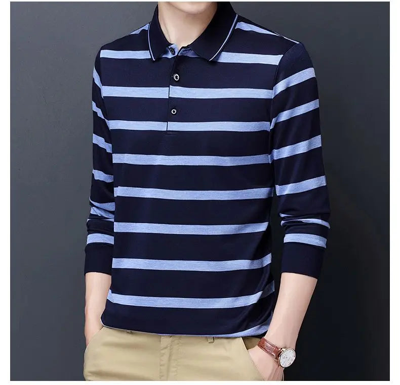 Polos rayés à manches longues pour hommes, Streetwear décontracté, Vêtements d'affaires, Mode coréenne, Polyvalent, Nouveau, Automne, Printemps