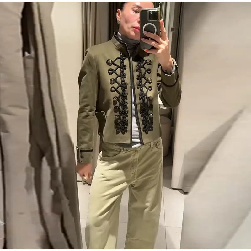 Veste élégante en Satin à boutons grenouille pour femme, col montant, manches longues, Slim, décontractée, manteau de fête de rue, hauts de bureau, printemps 2026
