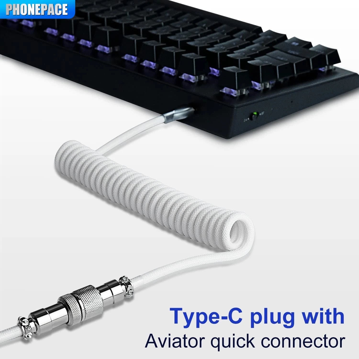 Câble enroulé pour clavier mécanique, USB Type C, pour aviateur, ordinateur de bureau, connecteur d'aviation, Max 3M