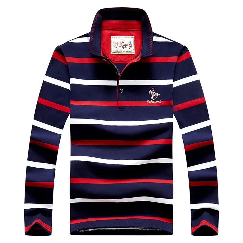 Polo à manches longues brodé en coton pour hommes, t-shirt à rayures, mode décontractée, t-shirt d'affaires, printemps, automne