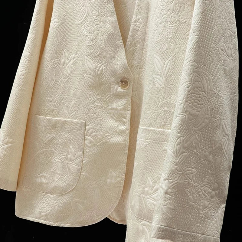 2025 femmes mode printemps nouveau Style Texture entrelacée couronne crêpe col en v à manches longues ample lait blanc manteau costume
