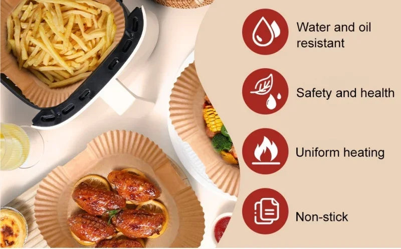 Doublures antiadhésives pour friteuse à Air, 100 pièces, papier parchemin étanche à l'huile, cuisson, rôtissage au micro-ondes, accessoires pour friteuse à Air prédécoupée