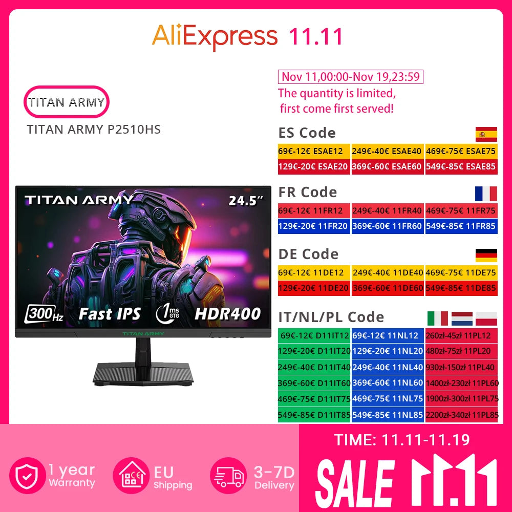 OUS-Moniteur de jeu AN ARMY P2510HS, écran IPS rapide CSOT, taux de rafraîchissement 24.5Hz, HDR400, temps de réponse GTG 1ms, 1920 pouces, 1080x300