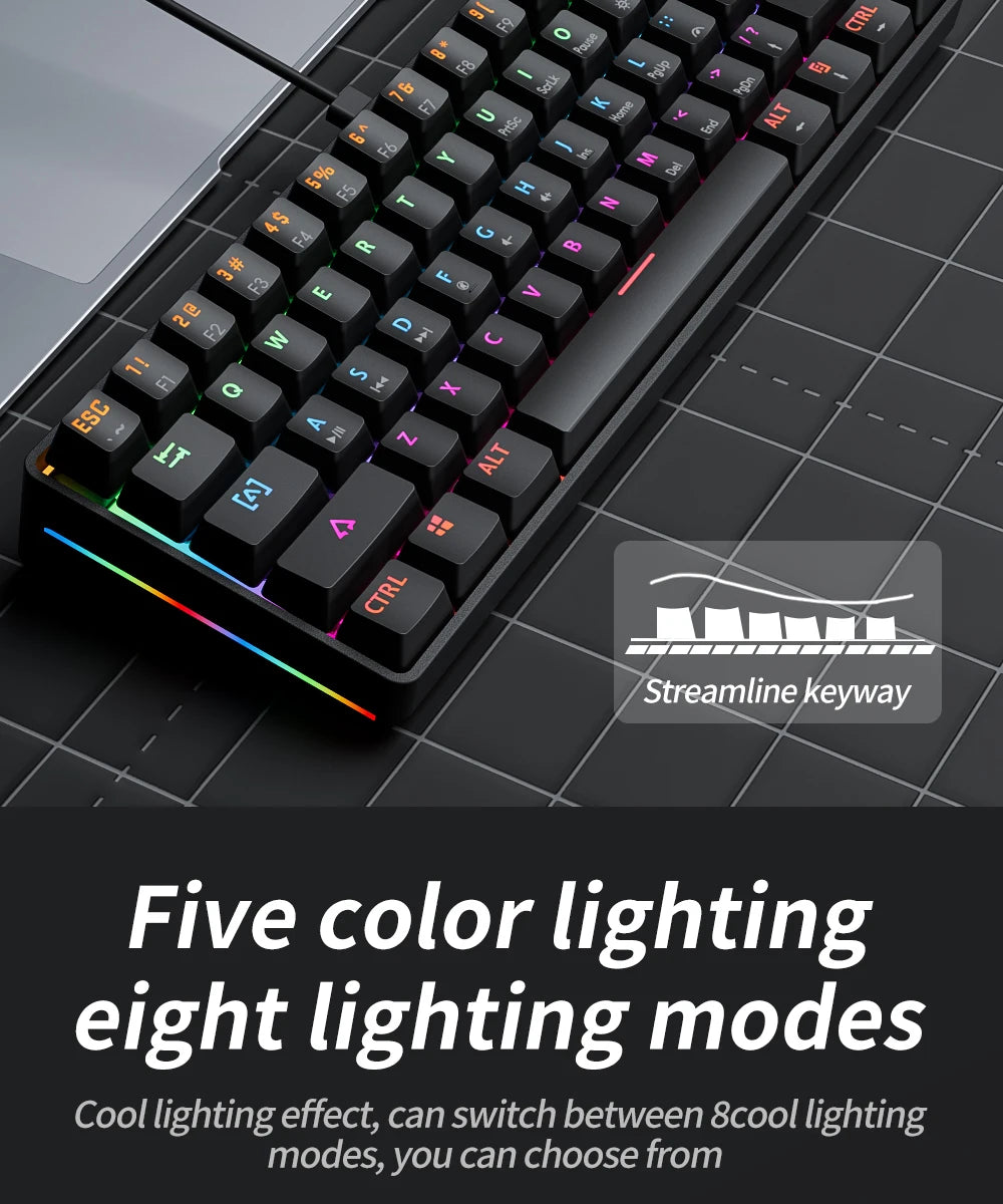 MUCAI MK61 USB Gaming Esports clavier mécanique 61 touches axe rouge filaire câble détachable rétro-éclairage rvb échange à chaud