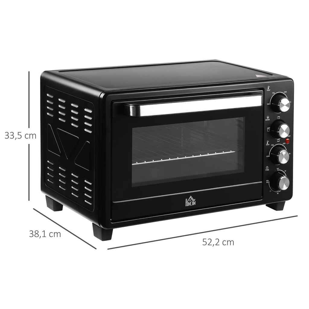 HOMCOM Horno Eléctrico de Sobremesa 32L 1600W con 3 Modos de Calor Temporizador y Temperatura Réglable 52,2x38,1x33,5 cm Noir