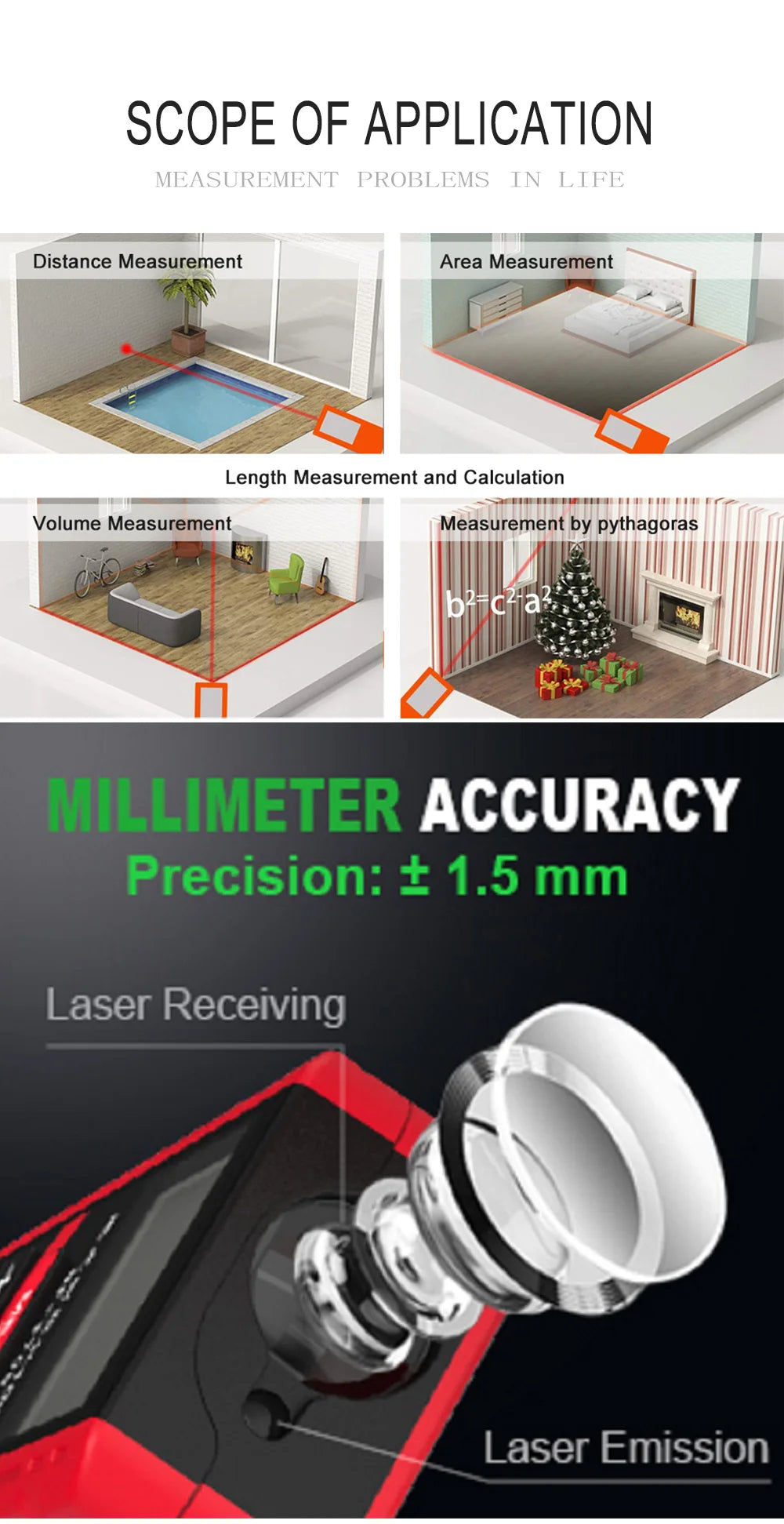 NoynotifNF-271 Distancemètre Laser 40M 80M Télémètre Bande Télémètre Dispositif De Mesure Règle Numérique Outil De Test
