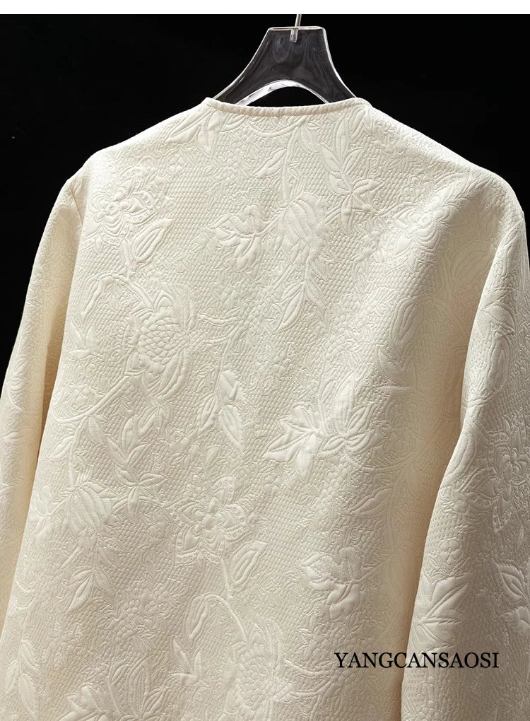 2025 femmes mode printemps nouveau Style Texture entrelacée couronne crêpe col en v à manches longues ample lait blanc manteau costume