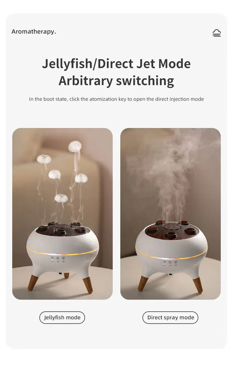 Humidificateur d'air dynamique méduse, diffuseur d'huile essentielle de 250ml, humidificateur de chambre à coucher avec télécommande avec 7 veilleuses colorées