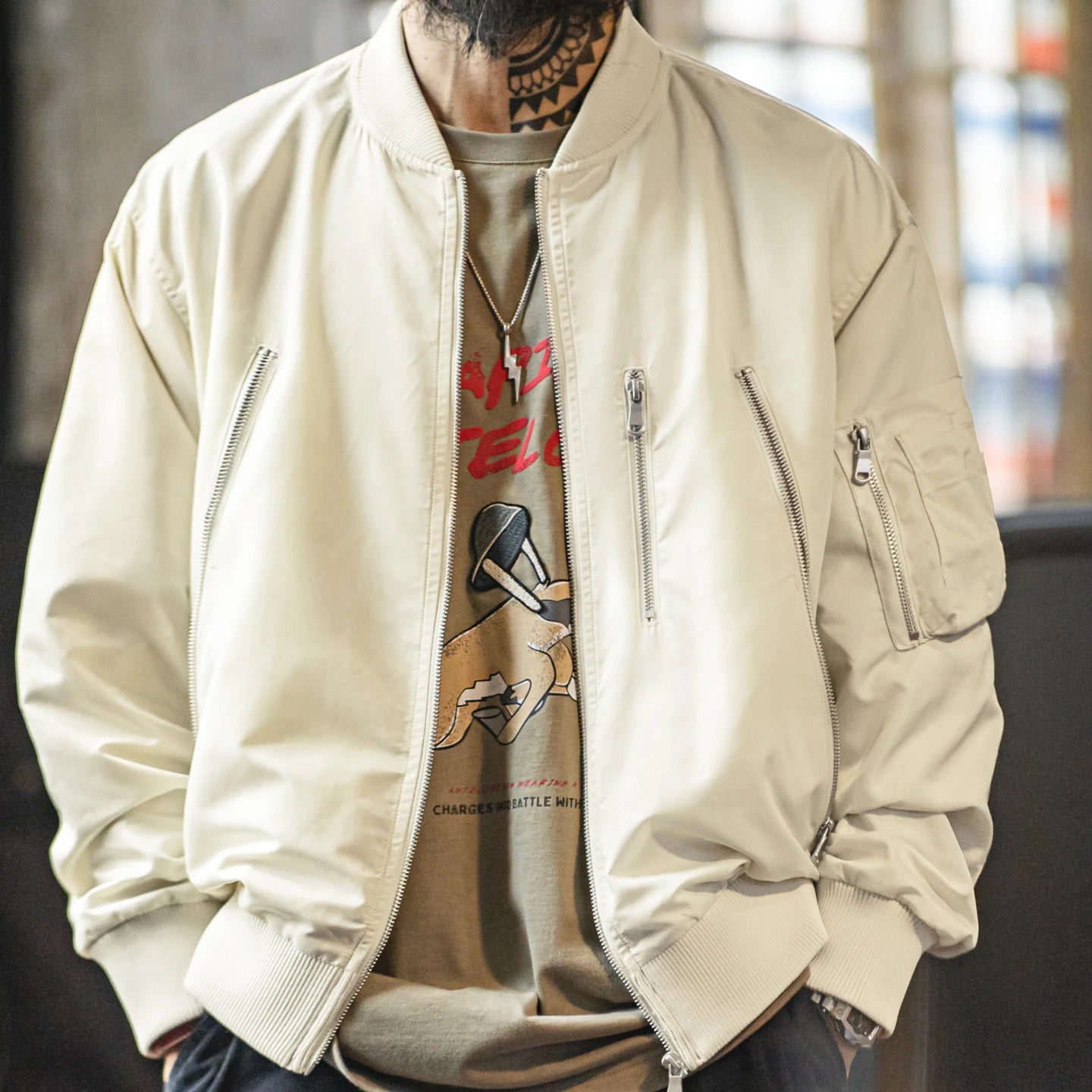 Maden – veste de pilote Vintage L2B pour hommes, blanche, légère, bombardier de vol, courte, fermeture éclair, manteau de Baseball décontracté pour printemps et automne