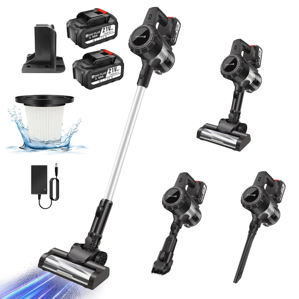 Aspirateur à manche vertical sans fil DayPlus, aspirateur à main sans fil 3 en 1 130000 RPM sans balais pour tapis, sol dur