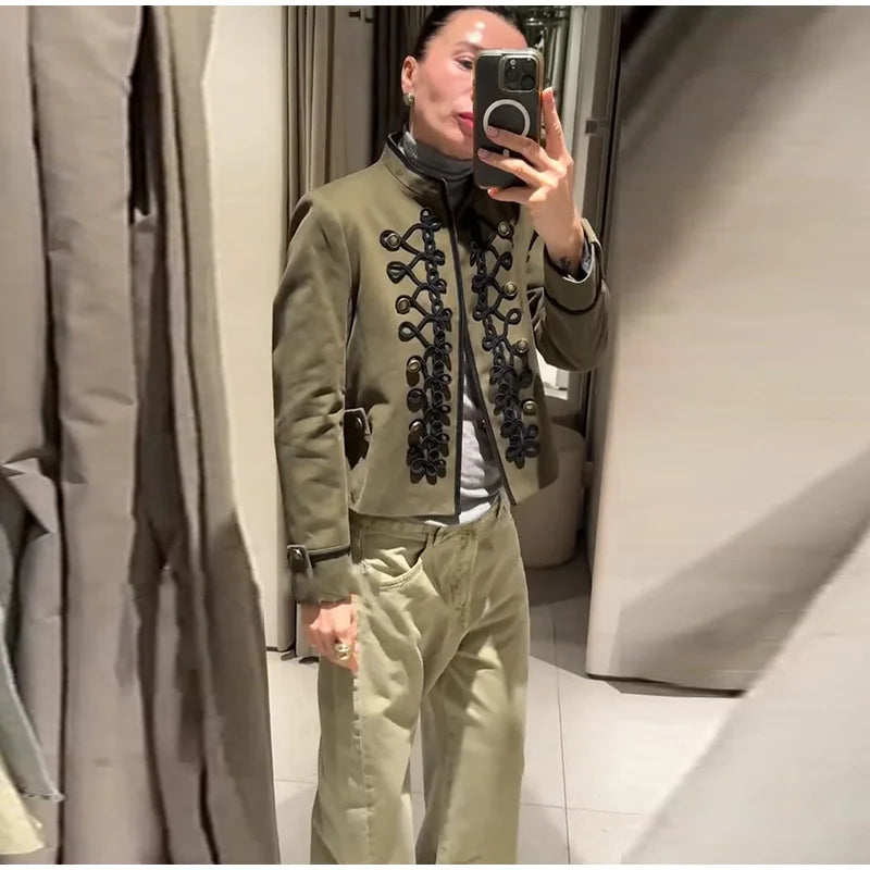 Veste élégante en Satin à boutons grenouille pour femme, col montant, manches longues, Slim, décontractée, manteau de fête de rue, hauts de bureau, printemps 2026