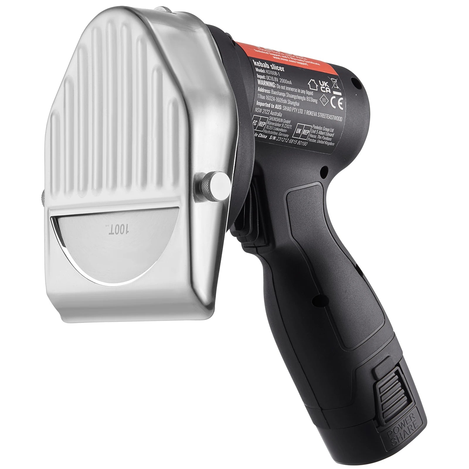 SucceBuy couteau électrique Shawarma, couteau turc professionnel à batterie sans fil coupe gyroscopique commerciale en acier inoxydable