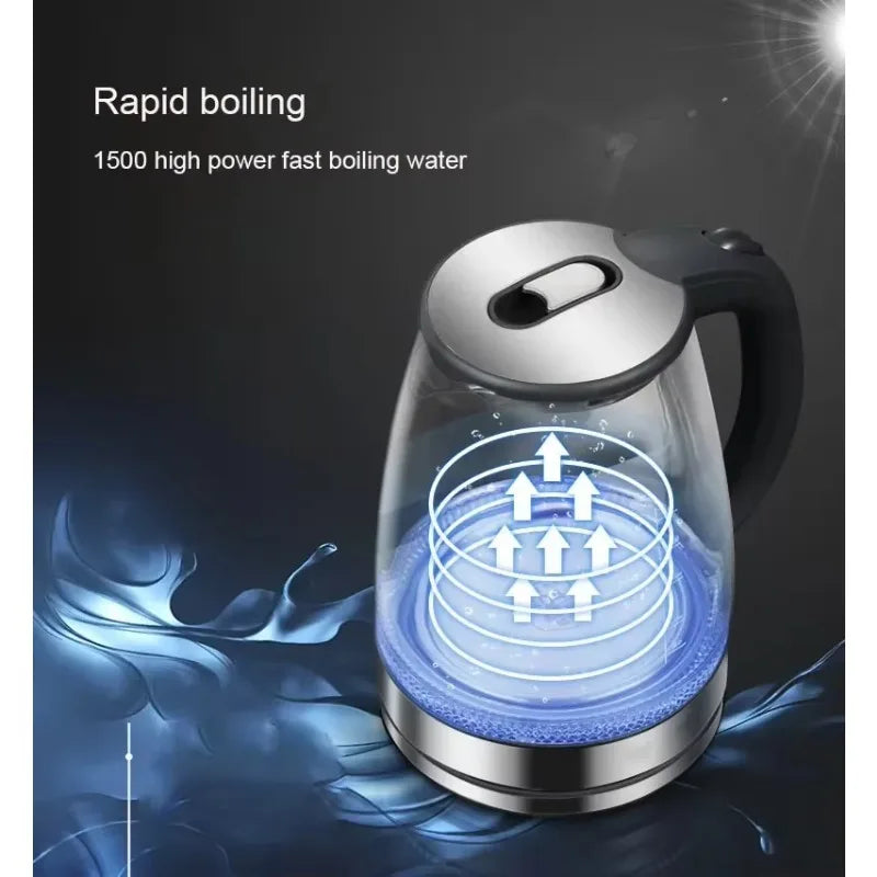 Bouilloire électrique en verre de 2 L - Théière sans fil en borosilicate avec base chauffante, chauffe-eau, indicateur LED, arrêt automatique