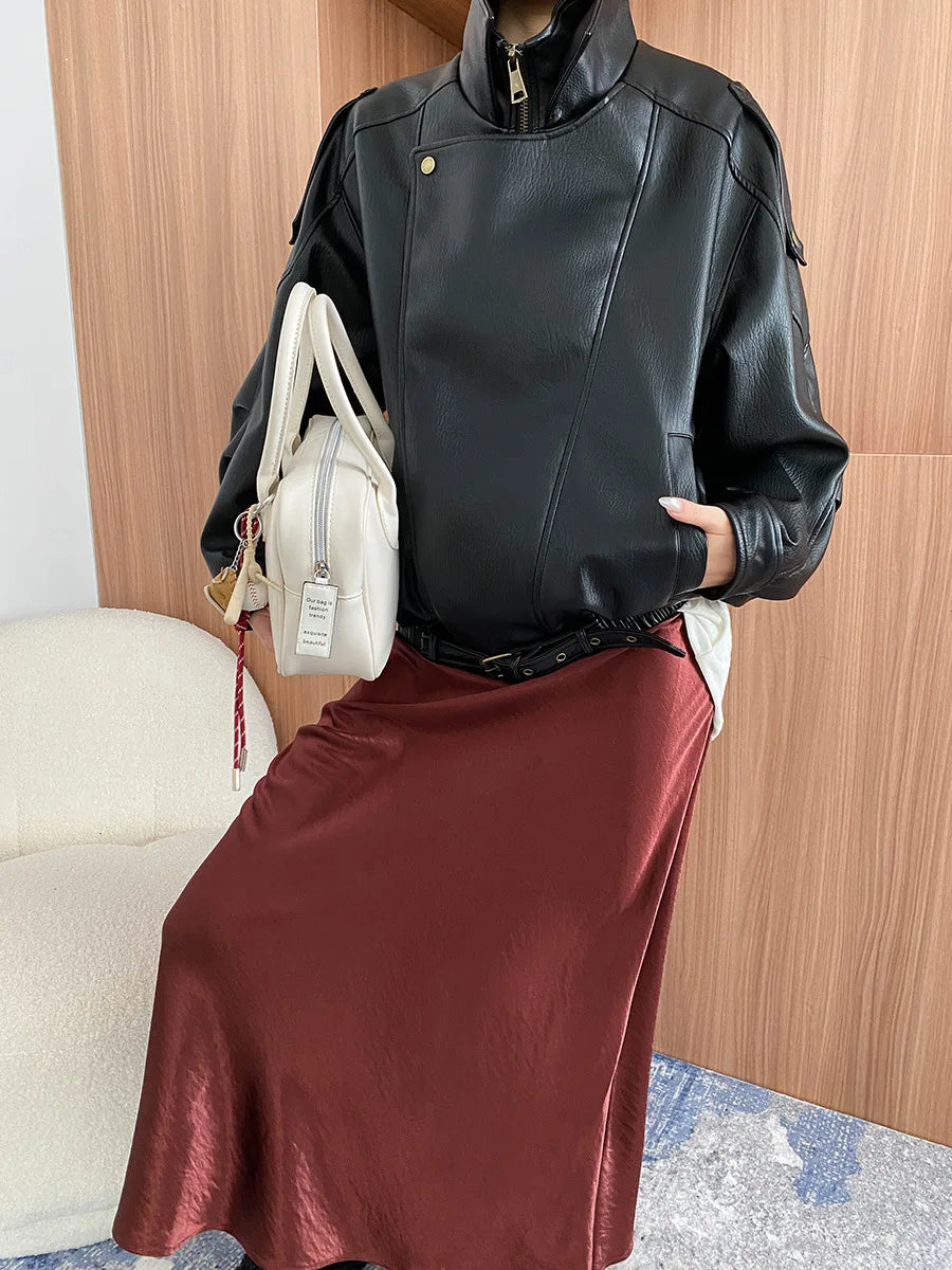 Veste à manches longues pour femme, col document, monochromatique, décontracté, printemps, automne