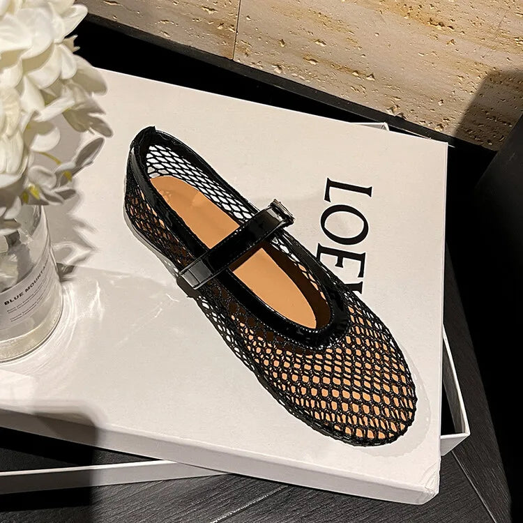 LeShion de Chanmeb marque maille Net ballerines chaussures pour femmes sangle boucle respirant Cool printemps été INS ballerine chaussures 43
