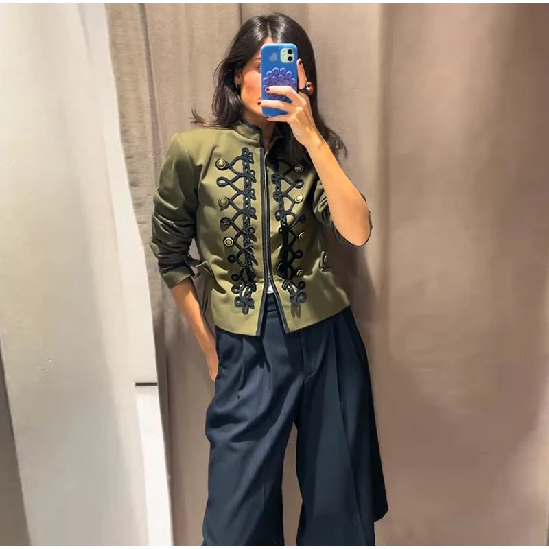 Veste élégante en Satin à boutons grenouille pour femme, col montant, manches longues, Slim, décontractée, manteau de fête de rue, hauts de bureau, printemps 2026
